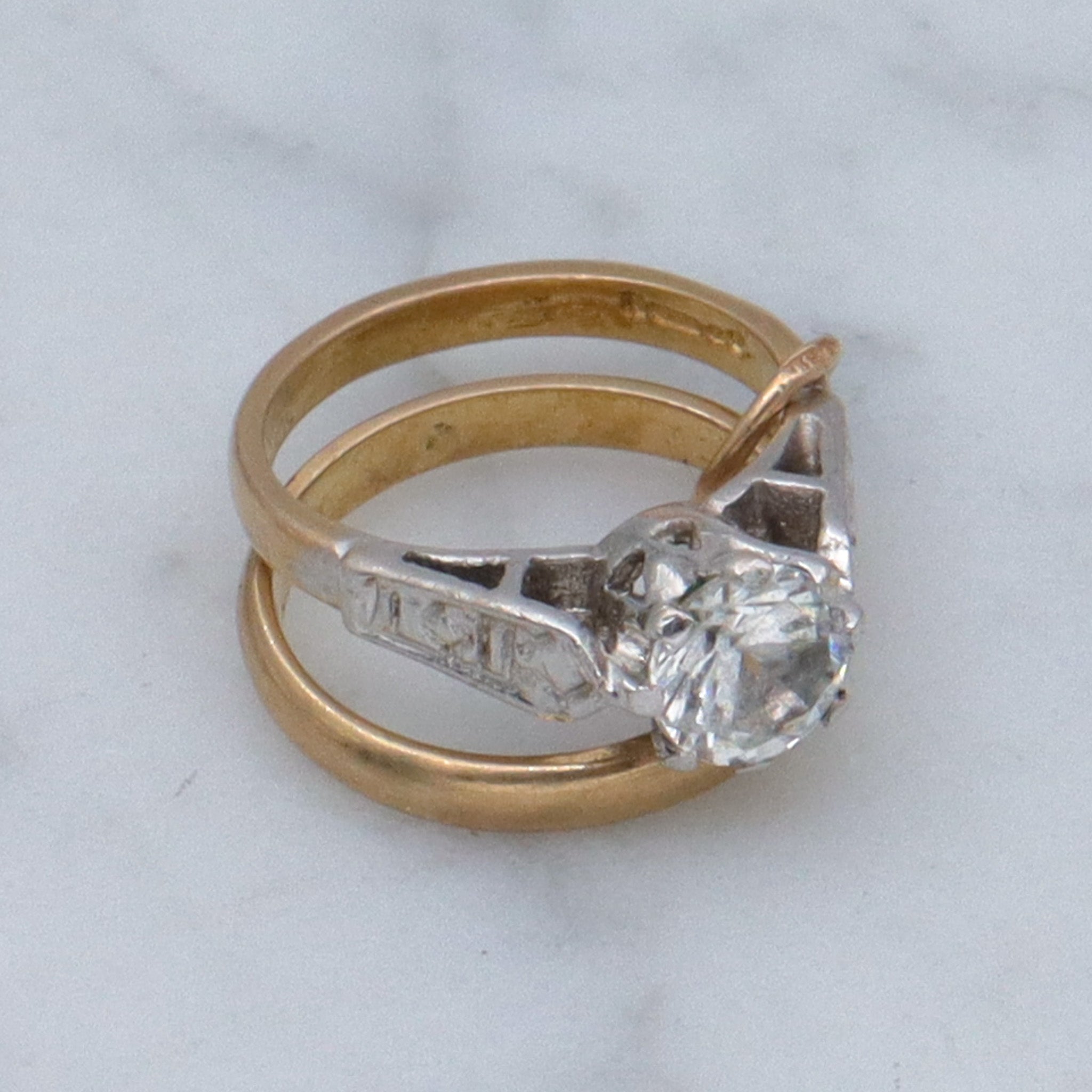 Vintage English 9k gold engagement & wedding ring charm pendant